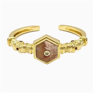 Copper Bangle Pave Sakura Agate Gold Plated, approx 25mm, 50-60mm dia [GM26575]