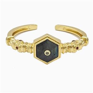 Copper Bangle Pave Labradorite Gold Plated, approx 25mm, 50-60mm dia [GM26576]