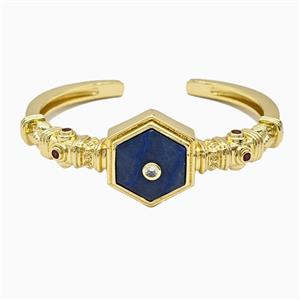 Copper Bangle Pave Sodalite Gold Plated, approx 25mm, 50-60mm dia [GM26577]