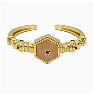 Copper Bangle Pave Moonstone Gold Plated, approx 25mm, 50-60mm dia [GM26578]