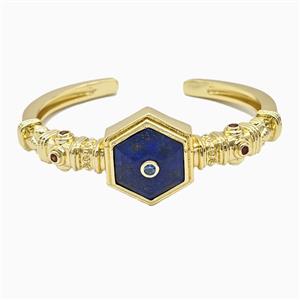 Copper Bangle Pave Lapis Lazuli Gold Plated, approx 25mm, 50-60mm dia [GM26580]
