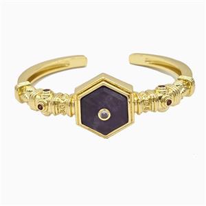 Copper Bangle Pave Amethyst Gold Plated, approx 25mm, 50-60mm dia [GM26581]