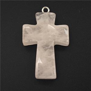 Pink Rose Quartz Cross Pendant, approx 20-30mm [GM26585]