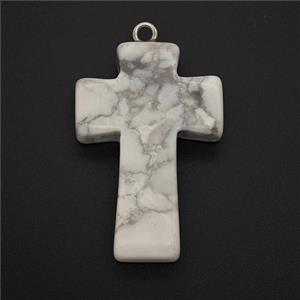 White Howlite Turquoise Cross Pendant, approx 20-30mm [GM26586]