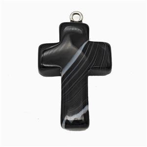 Black Striped Agate Cross Pendant, approx 20-30mm [GM26587]