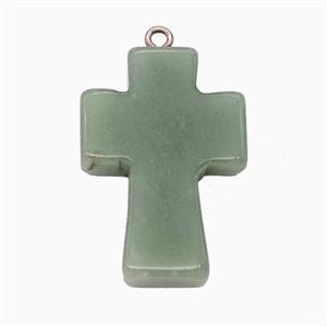 Green Aventurine Cross Pendant, approx 20-30mm [GM26588]