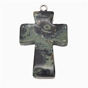 Green Kambaba Jasper Cross Pendant, approx 20-30mm [GM26593]