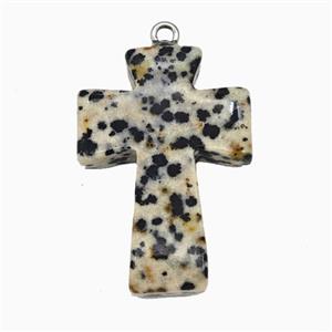 Black Dalmatian Jasper Cross Pendant, approx 20-30mm [GM26596]