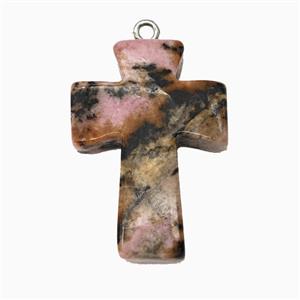 Chinese Rhodonite Cross Pendant, approx 20-30mm [GM26597]