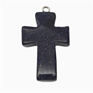 Blue Sandstone Cross Pendant, approx 20-30mm [GM26599]