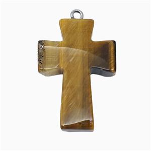 Tiger Eye Stone Cross Pendant, approx 20-30mm [GM26601]