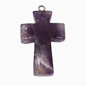 Purple Amethyst Cross Pendant, approx 20-30mm [GM26603]