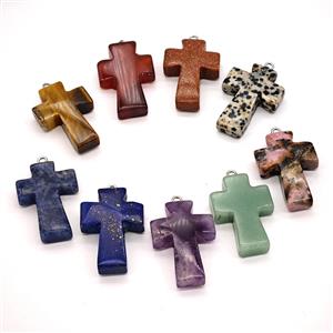Natural Gemstone Cross Pendant Mixed, approx 20-30mm [GM26604]