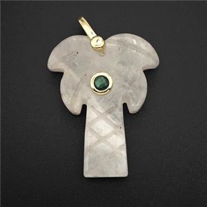 Clear Quartz Coconut Tree Pendant Pave Zirconia Palm, approx 20-28mm [GM26606]