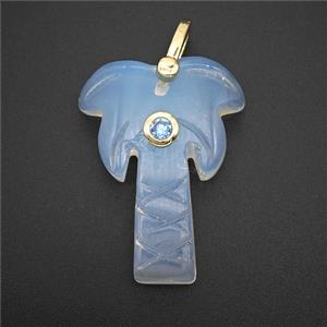 White Opalite Coconut Tree Pendant Pave Zirconia Palm, approx 20-28mm [GM26608]