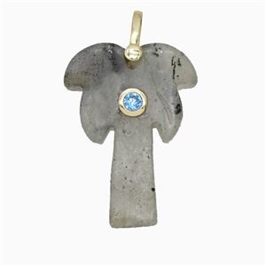 Labradorite Coconut Tree Pendant Pave Zirconia Palm, approx 20-28mm [GM26609]