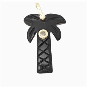 Black Obsidian Coconut Tree Pendant Pave Zirconia Palm, approx 20-28mm [GM26610]