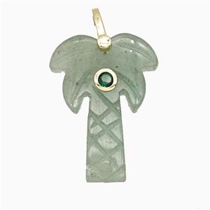 Green Aventurine Coconut Tree Pendant Pave Zirconia Palm, approx 20-28mm [GM26611]