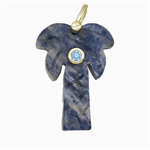 Blue Sodalite Coconut Tree Pendant Pave Zirconia Palm, approx 20-28mm [GM26612]