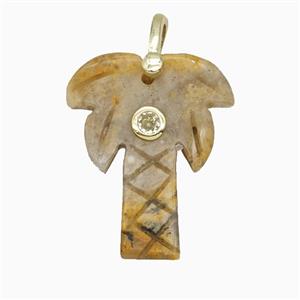 Yellow Crazy Agate Coconut Tree Pendant Pave Zirconia Palm, approx 20-28mm [GM26614]