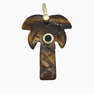 Tiger Eye Stone Coconut Tree Pendant Pave Zirconia Palm, approx 20-28mm [GM26616]