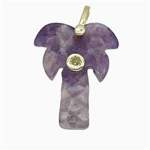 Purple Amethyst Coconut Tree Pendant Pave Zirconia Palm, approx 20-28mm [GM26617]