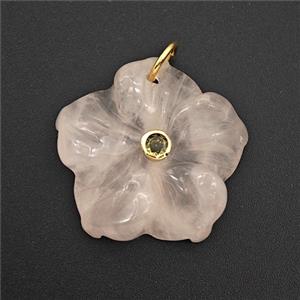 Pink Rose Quartz Flower Pendant Pave Zirconia, approx 25mm [GM26619]