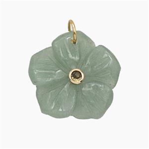 Green Aventurine Flower Pendant Pave Zirconia, approx 25mm [GM26620]