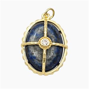 Blue Lapis Lazuli Oval Pendant Pave Zirconia Gold Plated, approx 18-23mm [GM26622]