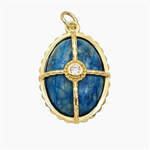 Blue Dye Jade Oval Pendant Pave Zirconia Gold Plated, approx 15-20mm [GM26625]