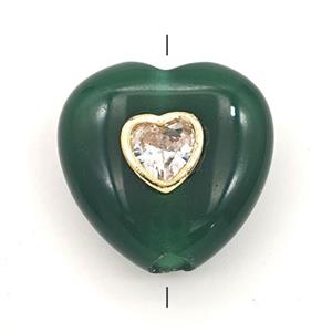 Green Dye Jade Heart Beads Pave Zirconia, approx 20mm [GM27227]