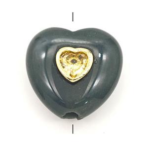 Green Heart Beads Pave Zirconia Dye, approx 20mm [GM27228]