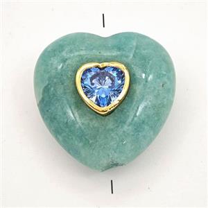 Green Amazonite Heart Beads Pave Zirconia, approx 20mm [GM27229]