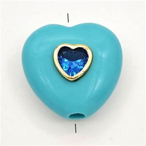 Blue Synthetic Turquoise Heart Beads Pave Zirconia, approx 20mm [GM27230]