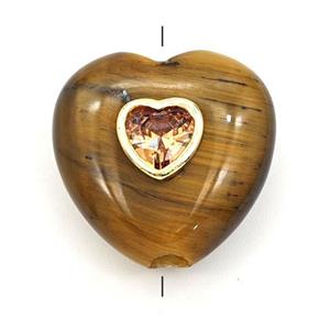 Tiger Eye Heart Beads Pave Zirconia, approx 20mm [GM27231]