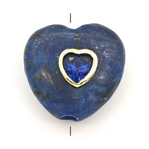 Blue Lapis Lazuli Heart Beads Pave Zirconia, approx 20mm [GM27232]