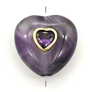 Purple Amethyst Heart Beads Pave Zirconia, approx 20mm [GM27233]