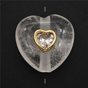 Clear Quartz Heart Beads Pave Zirconia, approx 20mm [GM27234]