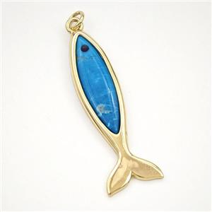 Copper Fish Pendant Pave Blue Turquoise Gold Plated, approx 9.5-35mm [GM27237]