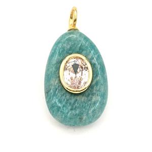 Green Amazonite Teardrop Pendant Pave Zirconia, approx 15-25mm [GM27239]