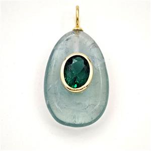 Green Fluorite Teardrop Pendant Pave Zirconia, approx 15-25mm [GM27240]