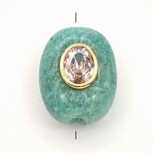 Green Amazonite Oval Beads Pave Zirconia, approx 15-20mm [GM27244]