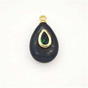 Black Obsidian Teardrop Pendant Pave Zirconia, approx 10-15mm [GM27245]