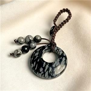 Black Snowfalke Jasper GoGo Pendant, approx 28mm, 60mm length [GM27263]