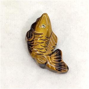 Natural Tiger Eye Stone Fish Pendant, approx 33-43mm [GM27267]