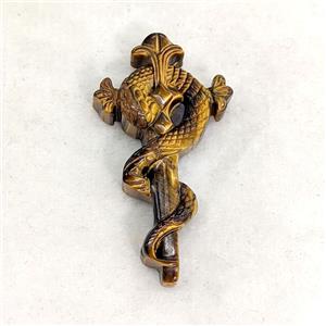 Natural Tiger Eye Stone Snake Cross Pendant, approx 24-44mm [GM27270]