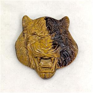 Natural Tiger Eye Stone Lionhead Pendant, approx 41-43mm [GM27272]