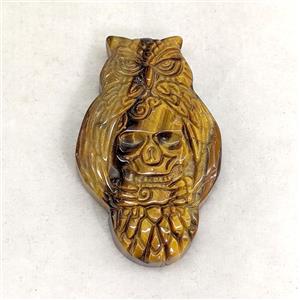 Natural Tiger Eye Stone Owl Skull Halloween Pendant, approx 30-50mm [GM27275]