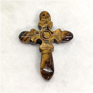 Natural Tiger Eye Stone Cross Pendant, approx 34-46mm [GM27286]