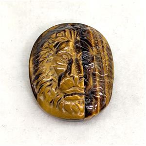 Natural Tiger Eye Stone Lionhead Pendant, approx 31-38mm [GM27293]
